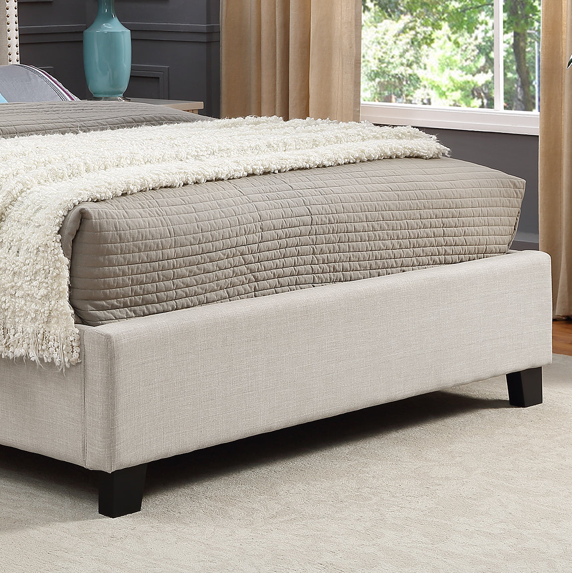 Nantarre Fabric Button Tufted Wingback Upholstered Bed with Nail Head Trim, Tan