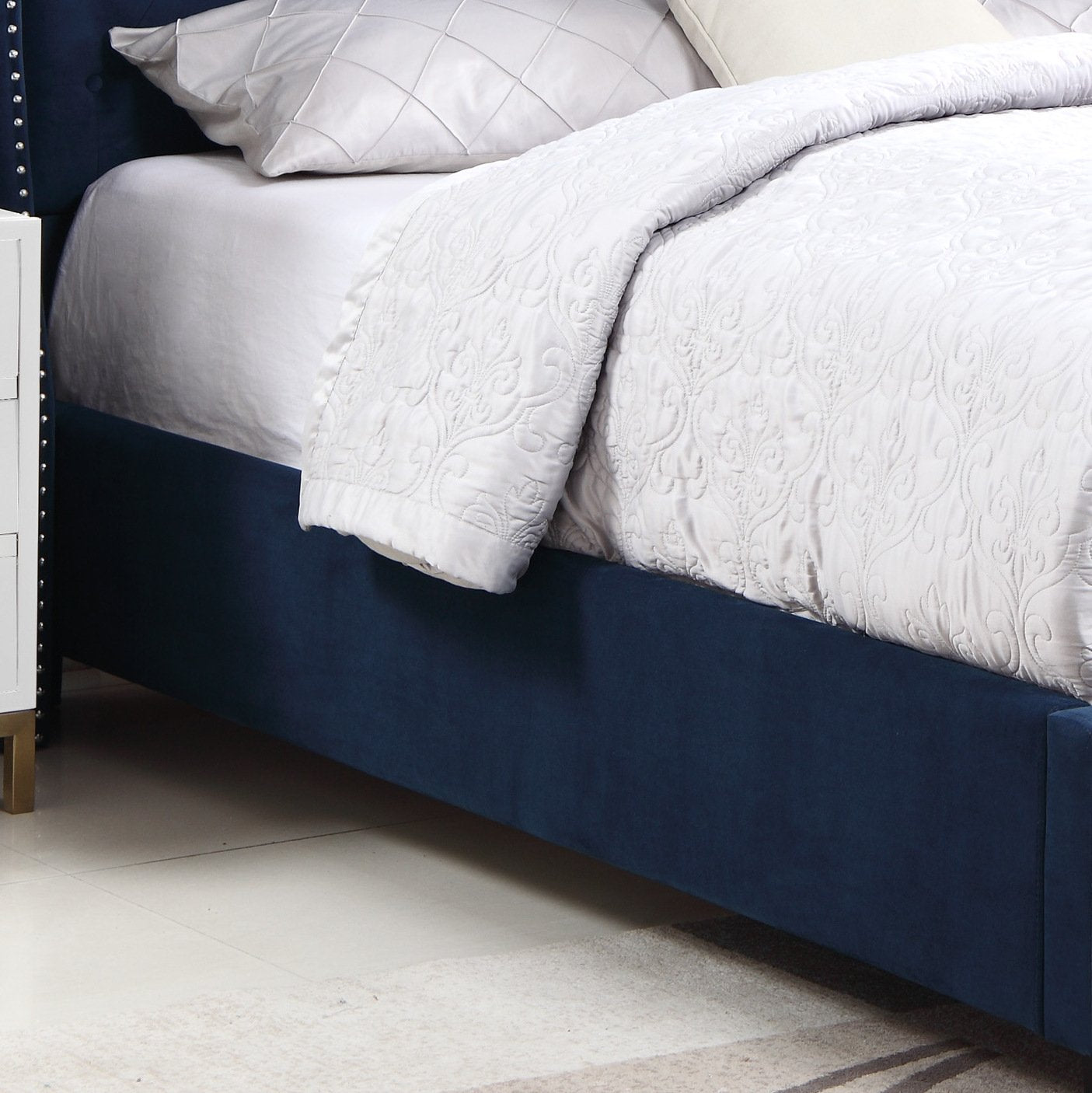 Summit Fabric Button Tufted Wingback Upholstered Bed with Nail Head Trim, Blue