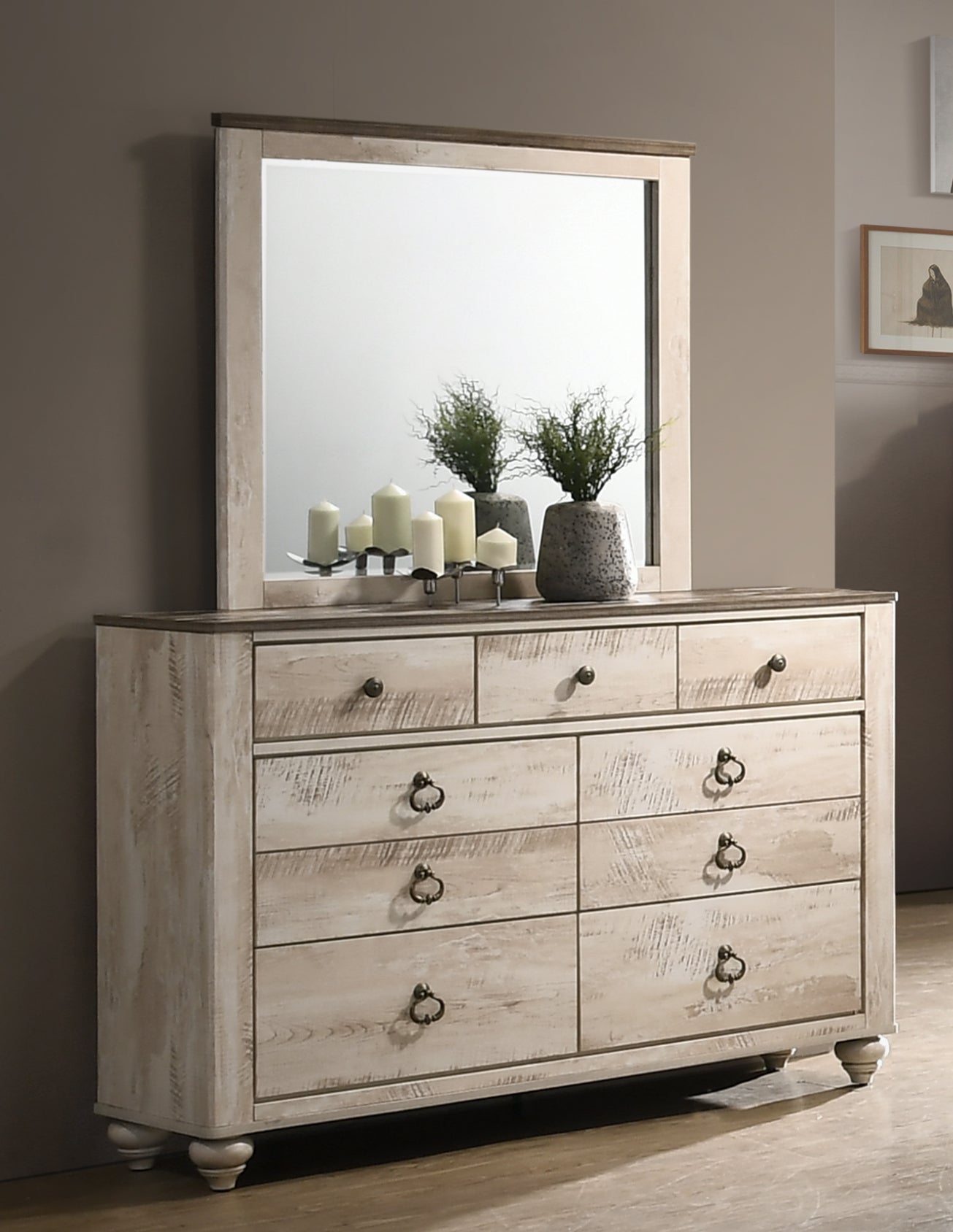 Imerland Contemporary White Wash Finish Bedroom Collection