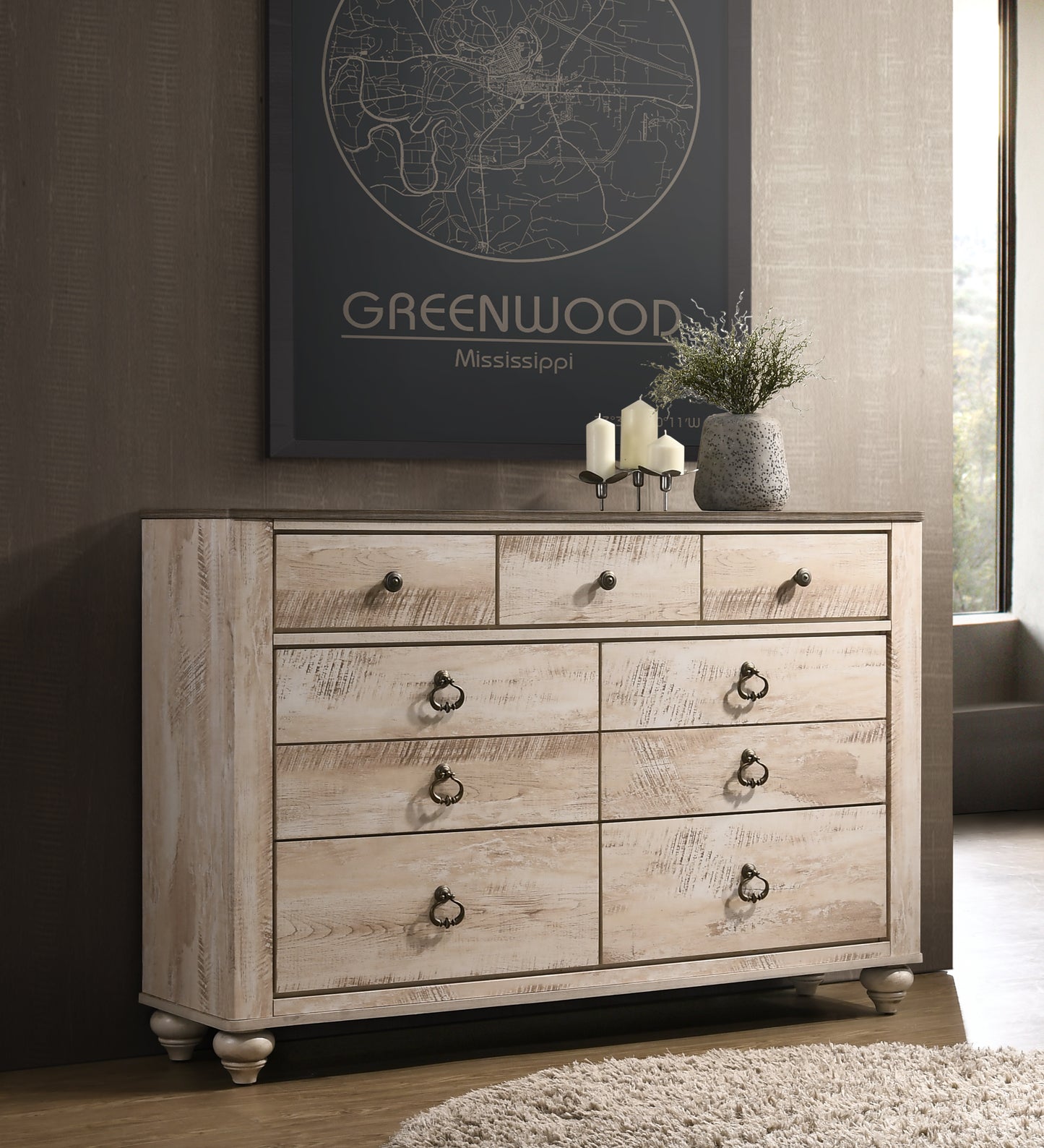 Imerland Contemporary White Wash Finish Bedroom Collection