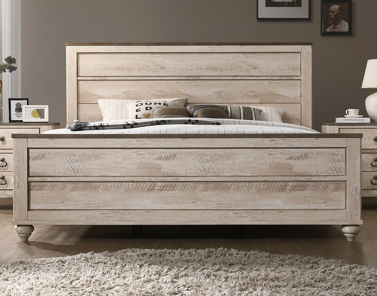 Imerland Contemporary White Wash Finish Bedroom Collection