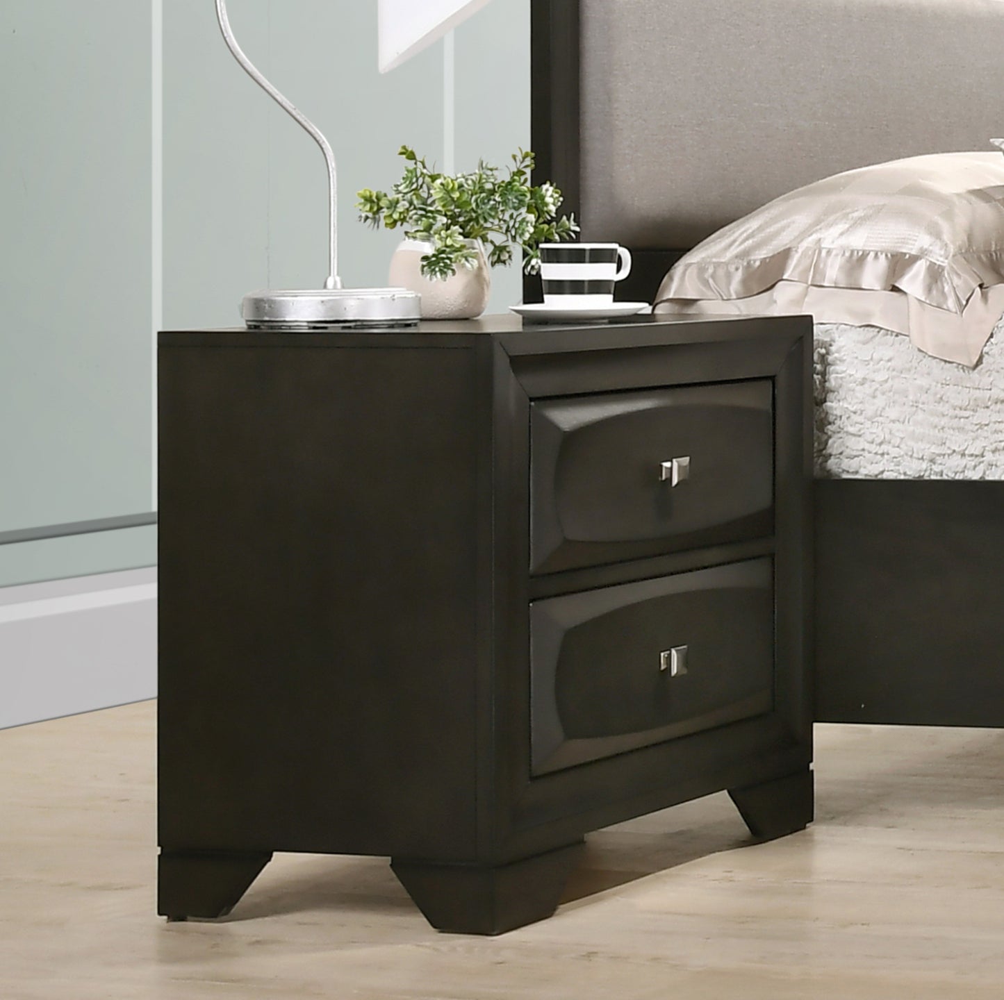 Oakland Antique Gray Finish Wood 2 Drawers Nightstand