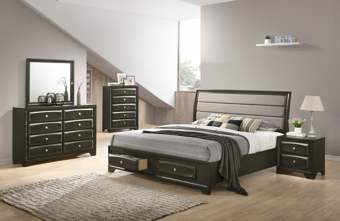 Oakland Antique Gray Finish Wood 2 Drawers Nightstand