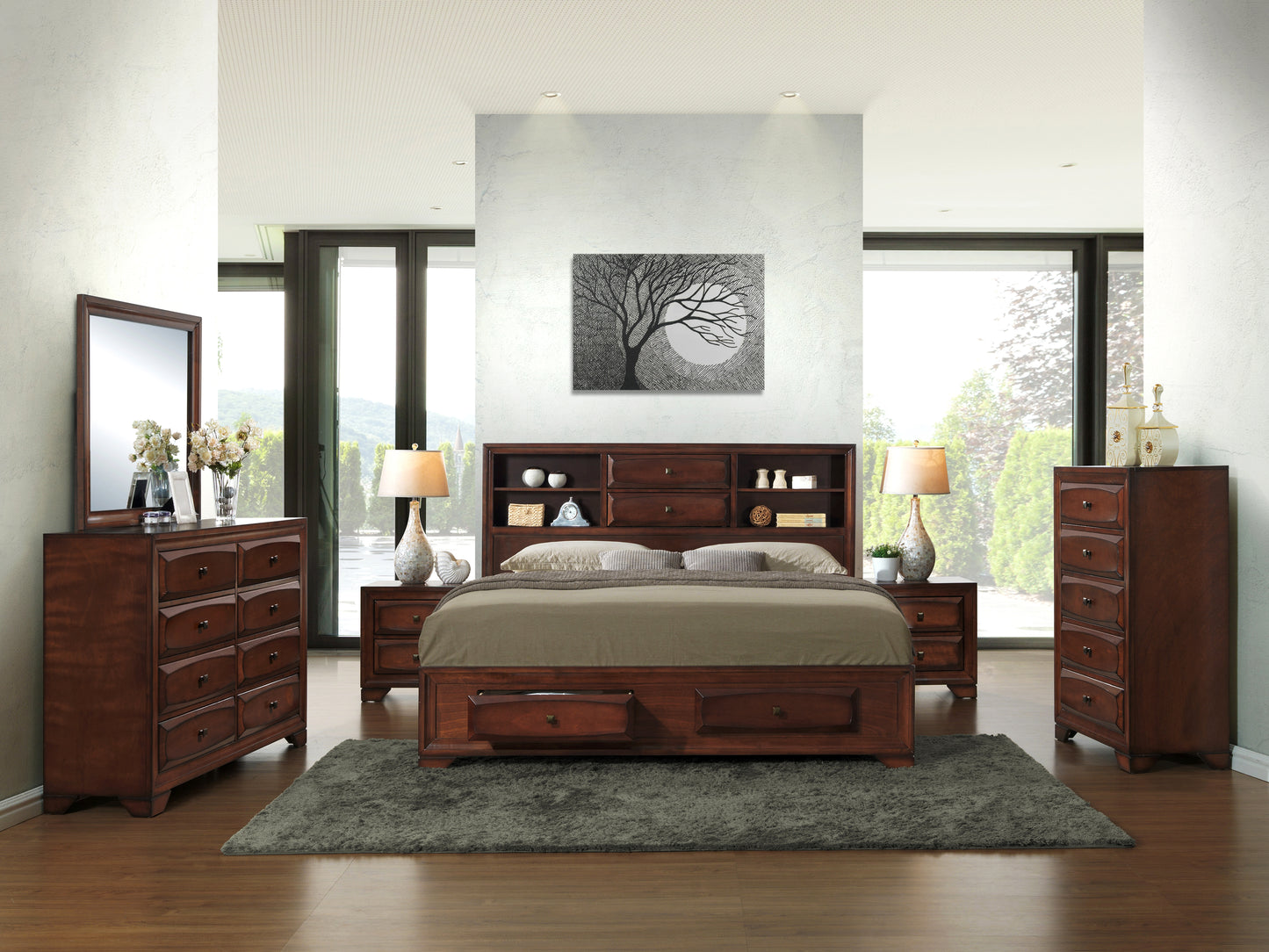 Asger Antique Oak Finish Wood Bedroom Collection
