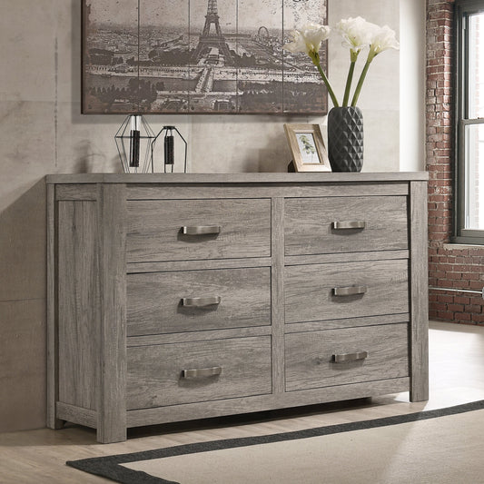 Floren Contemporary Weathered Gray Wood 6-Drawer Dresser