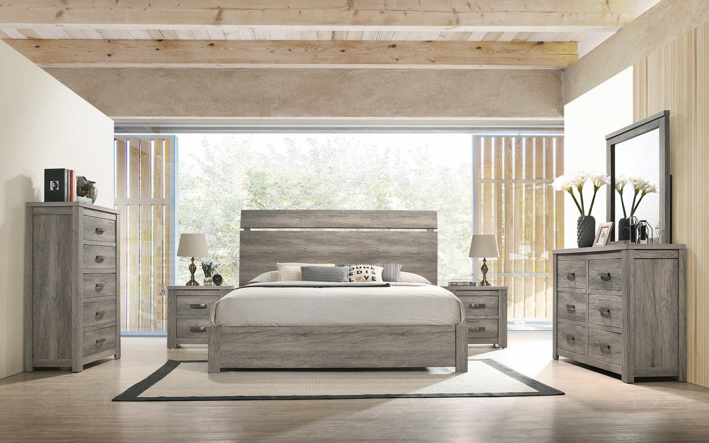 Floren Contemporary Weathered Gray Wood Bedroom Collection