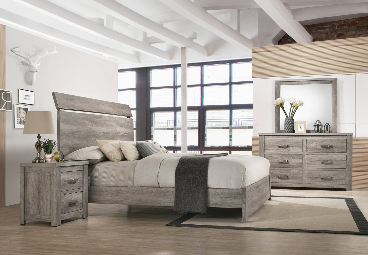 Floren Contemporary Weathered Gray Wood Bedroom Collection