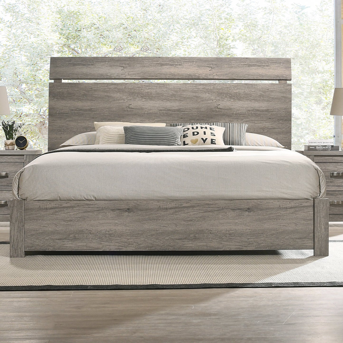 Floren Contemporary Weathered Gray Wood Panel Bed