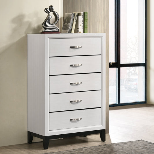 Stout Contemporary 5-Drawer Metal Bar Pulls Wood Chest, White