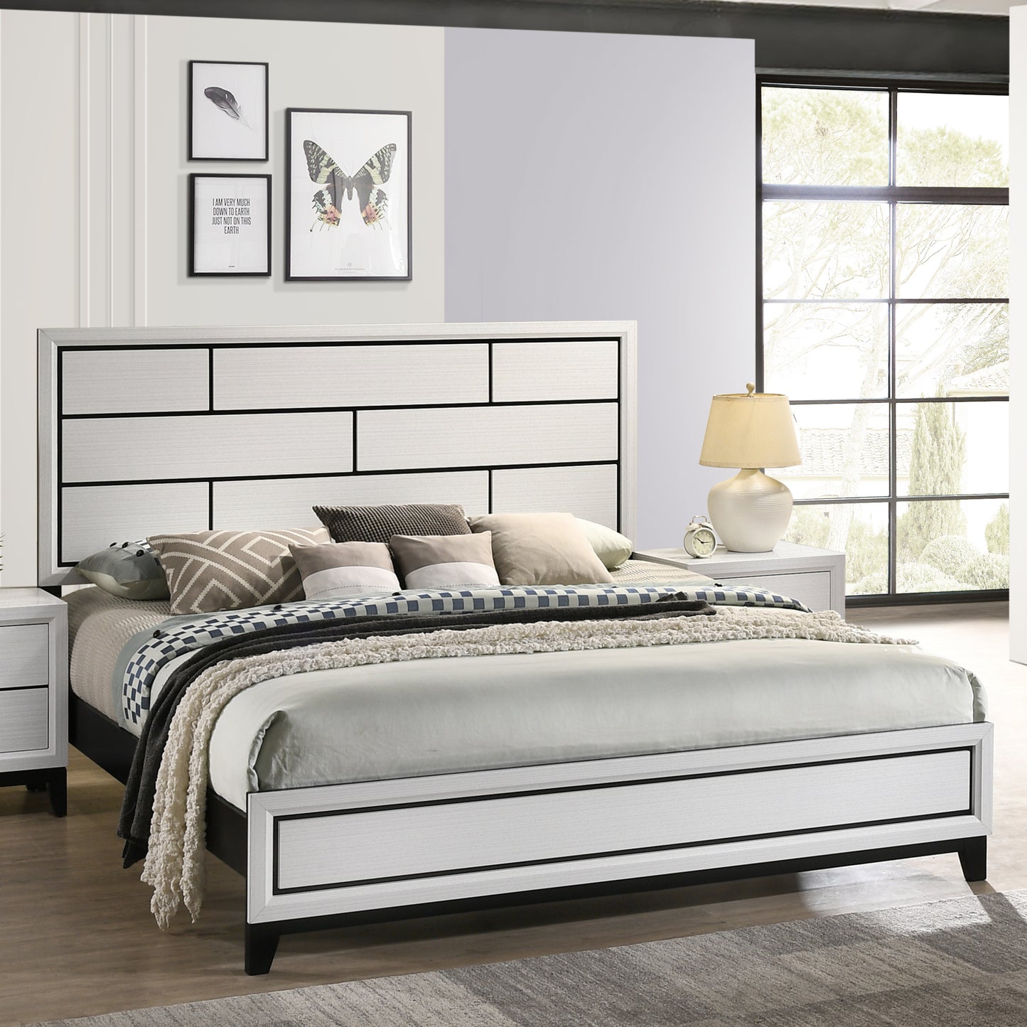 Stout Contemporary Carved Detailed Panel Bed in White