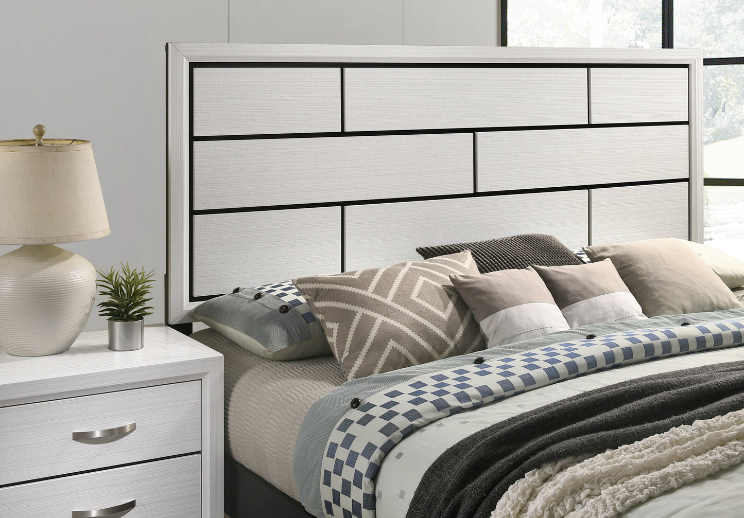 Stout Contemporary Carved Detailed Panel Bed in White