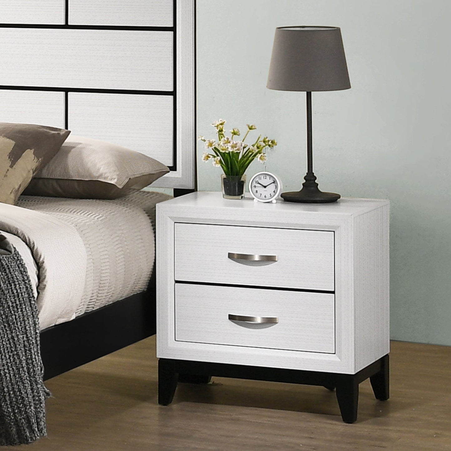 Stout Contemporary 2-Drawer Metal Bar Pulls Wood Nightstand, White