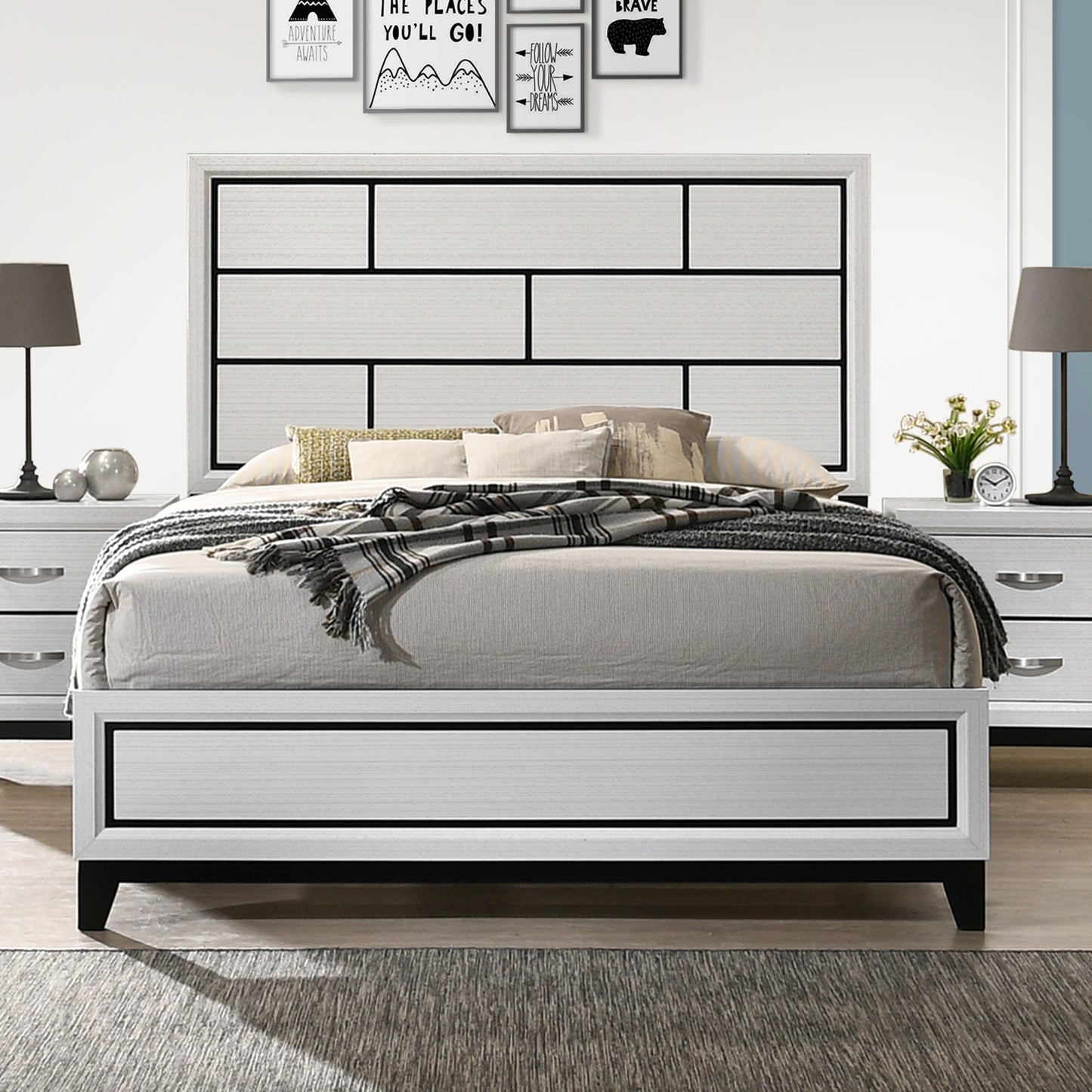 Stout Contemporary Carved Detailed Panel Bed in White