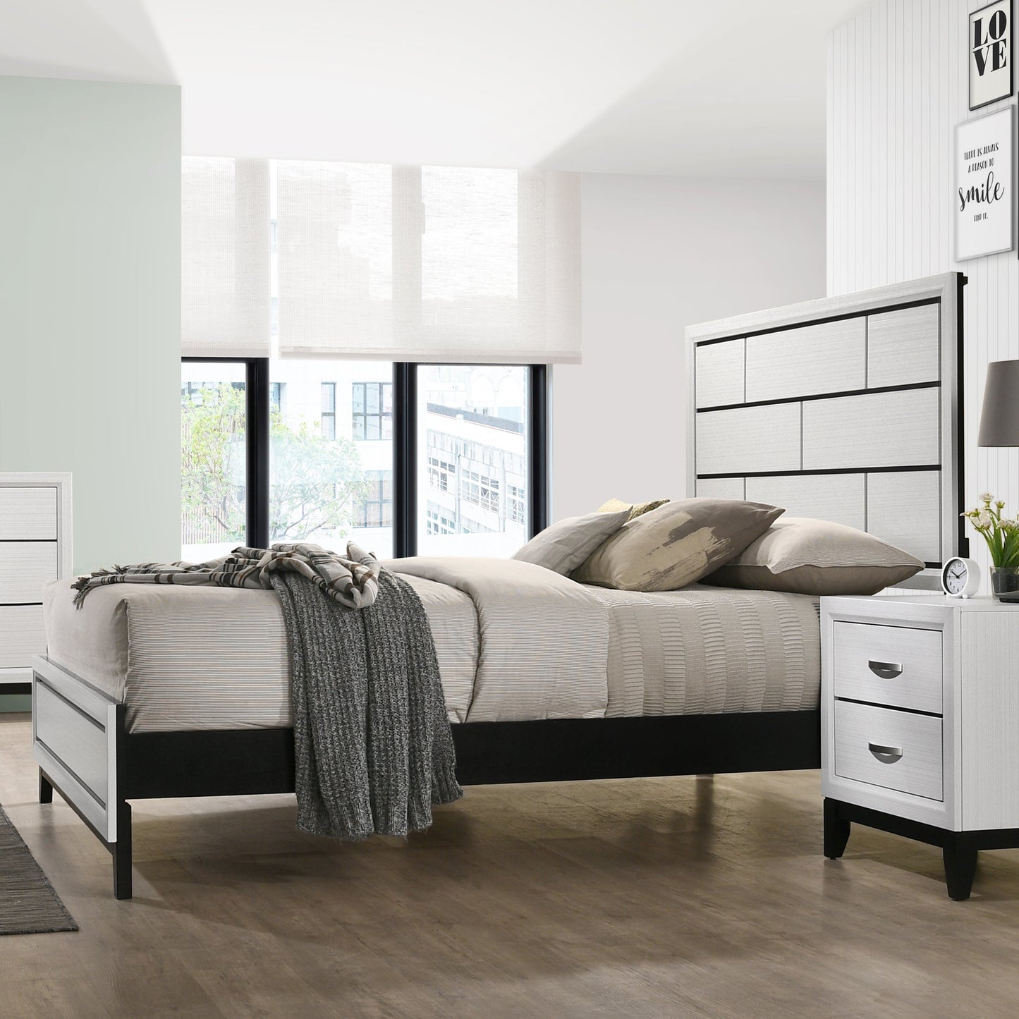 Stout Contemporary Carved Detailed Panel Bed in White