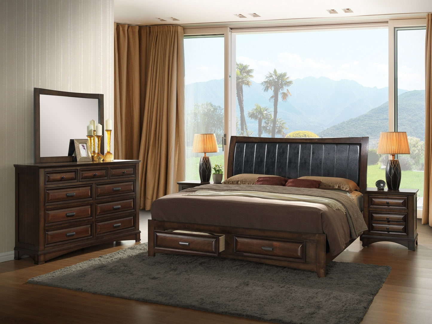 Broval Light Espresso Finish Wood Storage Platform Bed