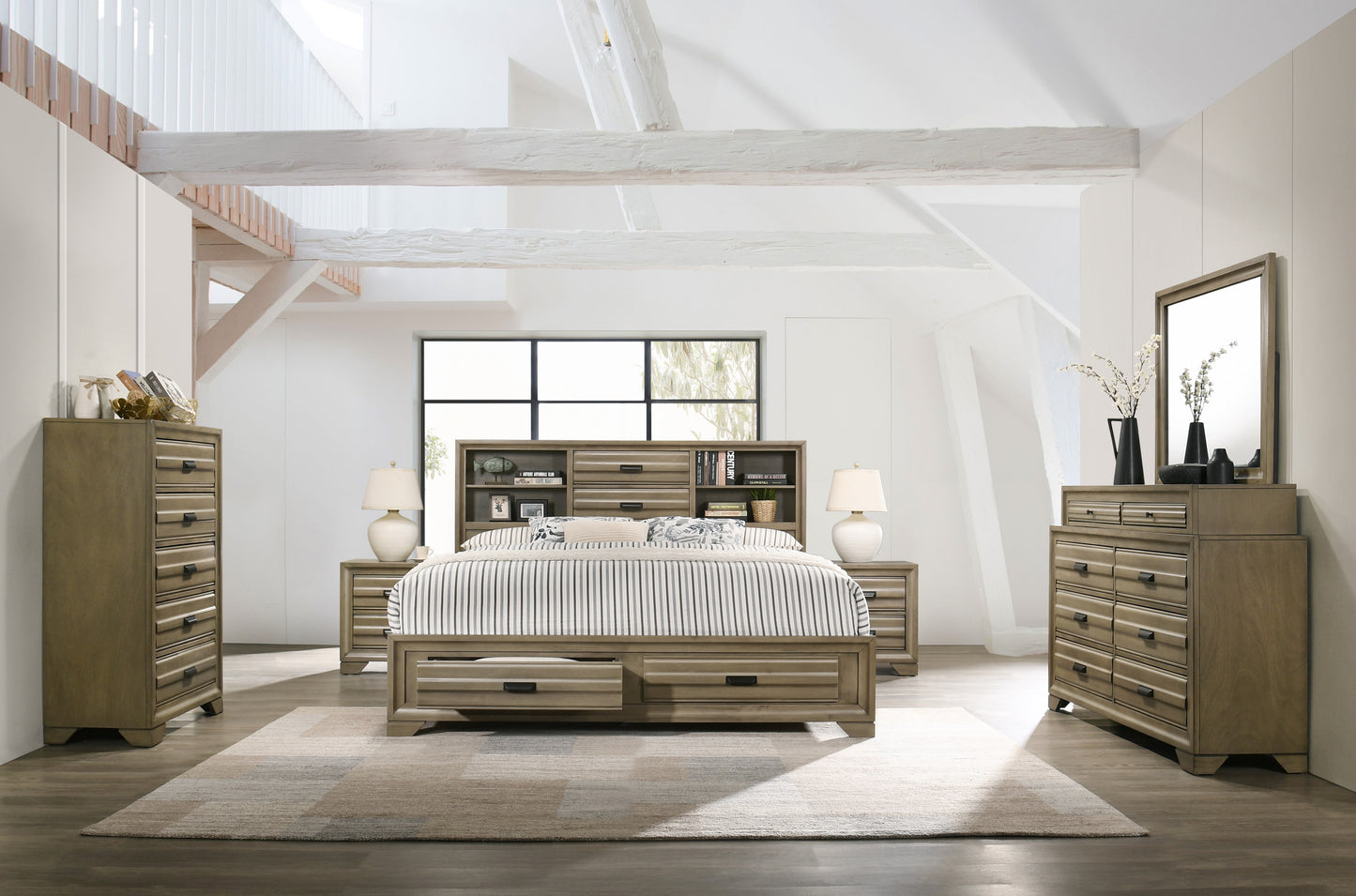 Loiret Light Gray Finish Wood Storage Platform Bedroom Collection