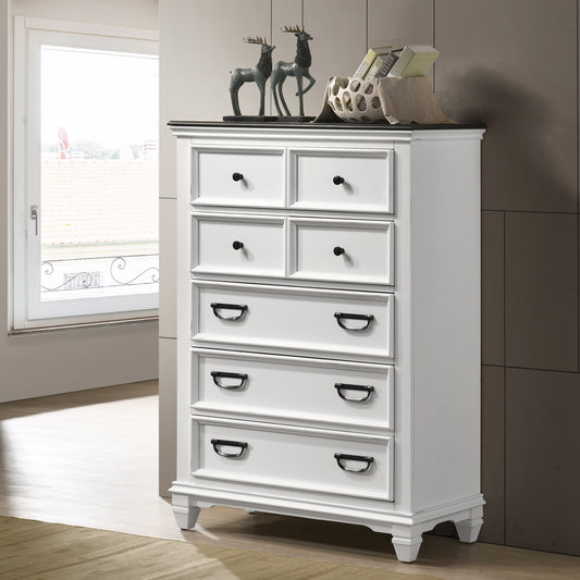 Clelane Wood 5-Drawer Chest, Weathered White and Gray