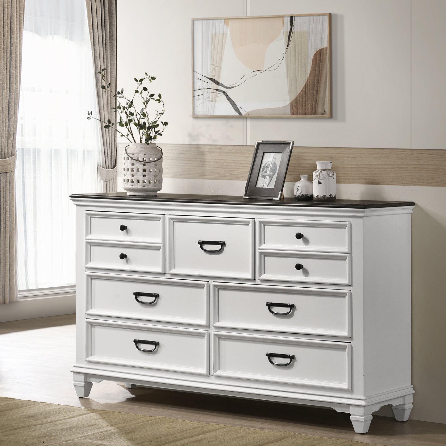 Clelane Wood Bedroom Set with Shiplap Panel Bedroom Collection, Weathered White and Gray