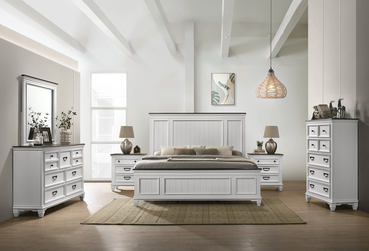 Clelane Wood Bedroom Set with Shiplap Panel Bedroom Collection, Weathered White and Gray