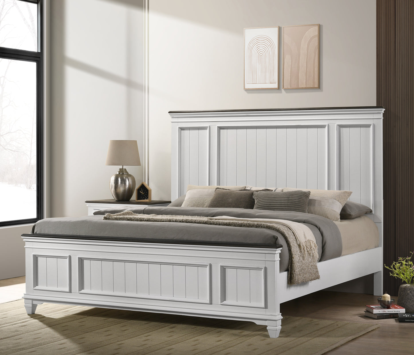 Clelane Wood Bedroom Set with Shiplap Panel Bedroom Collection, Weathered White and Gray