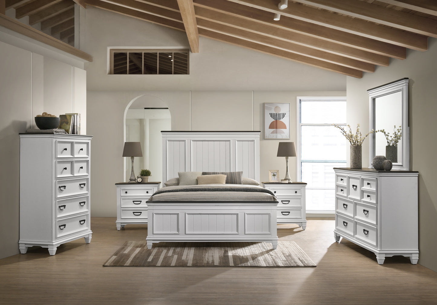 Clelane Wood Bedroom Set with Shiplap Panel Bedroom Collection, Weathered White and Gray