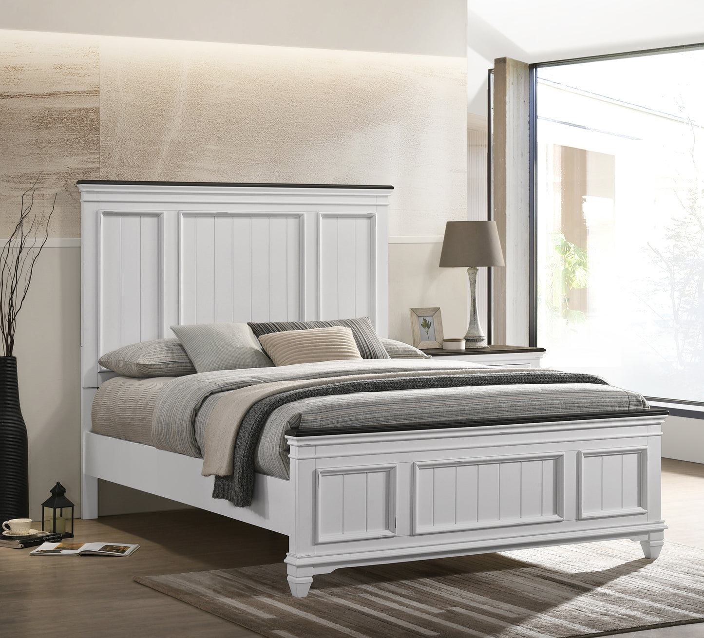 Clelane Wood Bedroom Set with Shiplap Panel Bedroom Collection, Weathered White and Gray