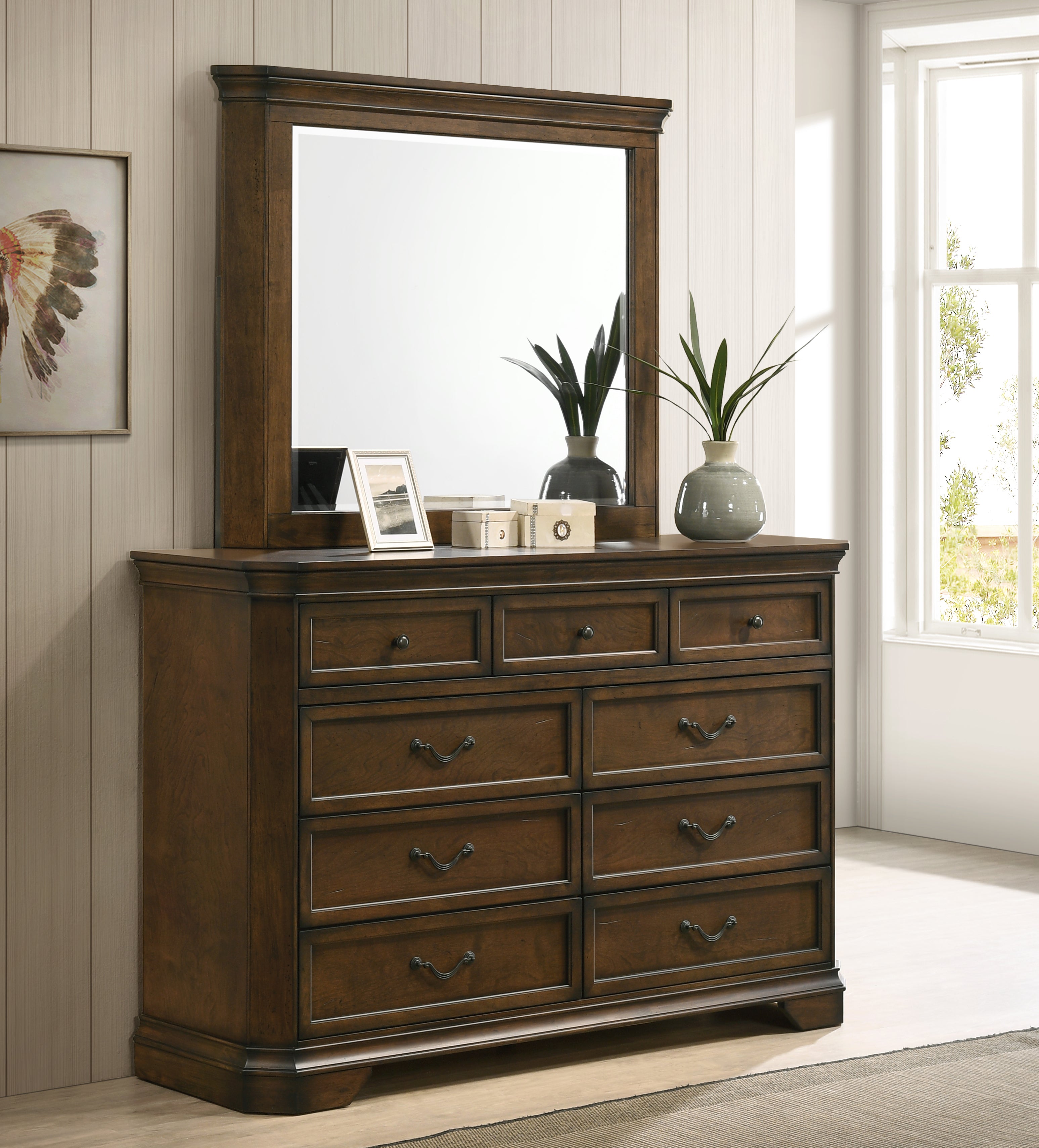 Roundhill Furniture Maderne Traditional Wood 9-Drawer Dresser with Mir Roundhill Furniture Maderne Traditional Wood 9-Drawer Dresser with Mir
