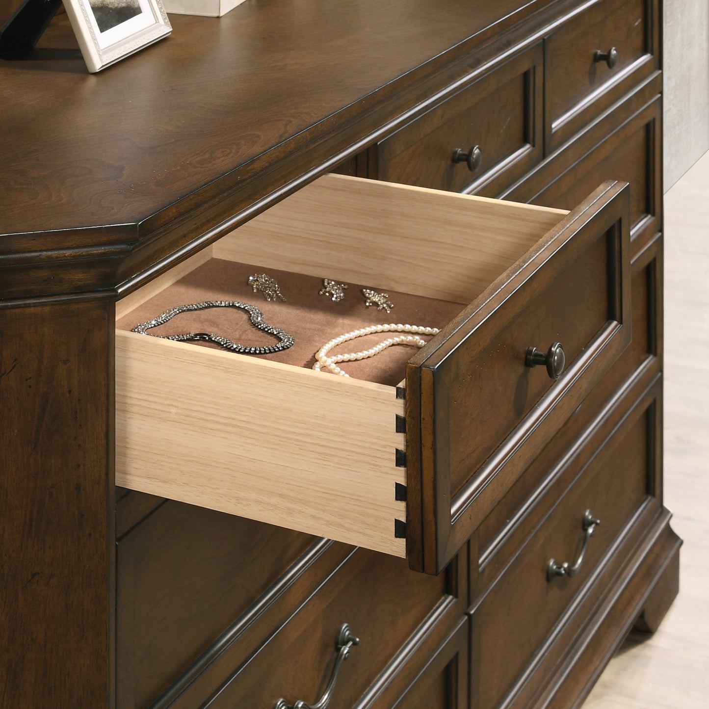 Maderne Traditional Wood 9-Drawer Dresser, Antique Walnut Finish