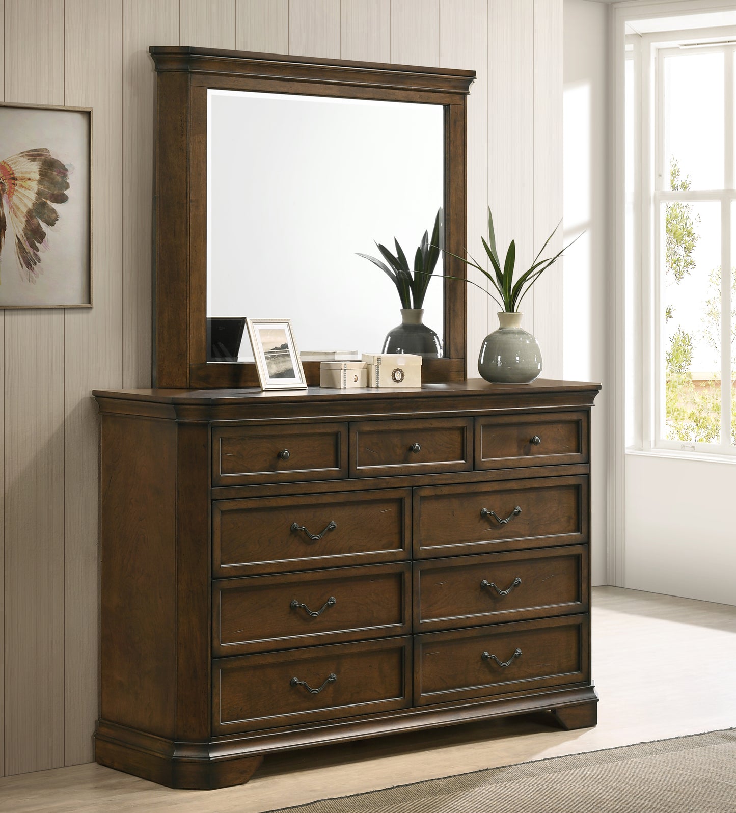 Maderne Traditional Wood Panel Bedroom Collection, Antique Walnut Finish