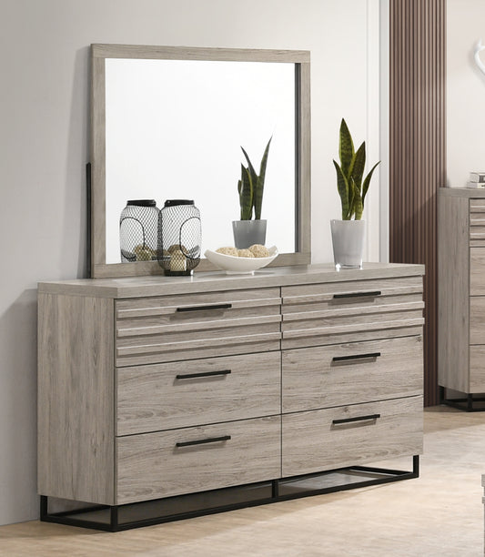 Alvear Contemporary 6-Drawer Dresser with Mirror, Weathered Gray