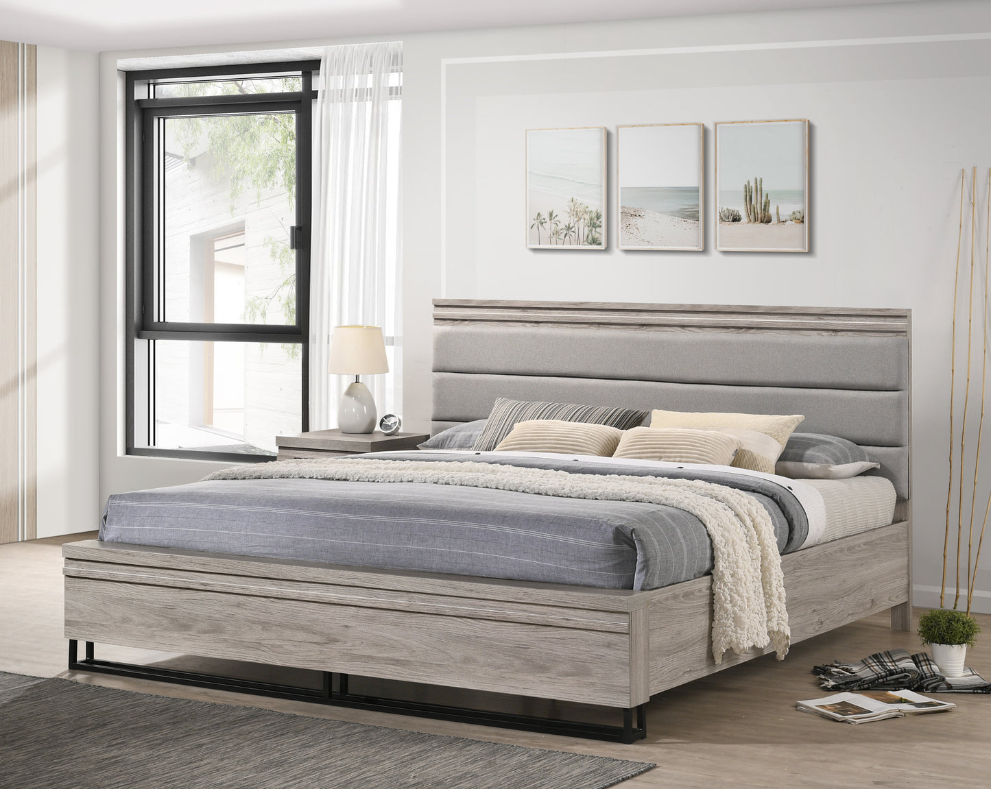 Alvear Upholstered Wood Bedroom Collection, Weathered Gray