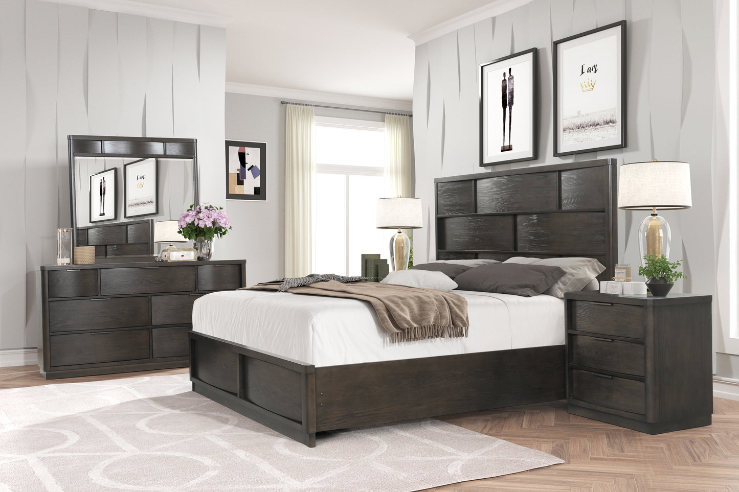 Belani Wood Panel Bedroom Collection, Espresso