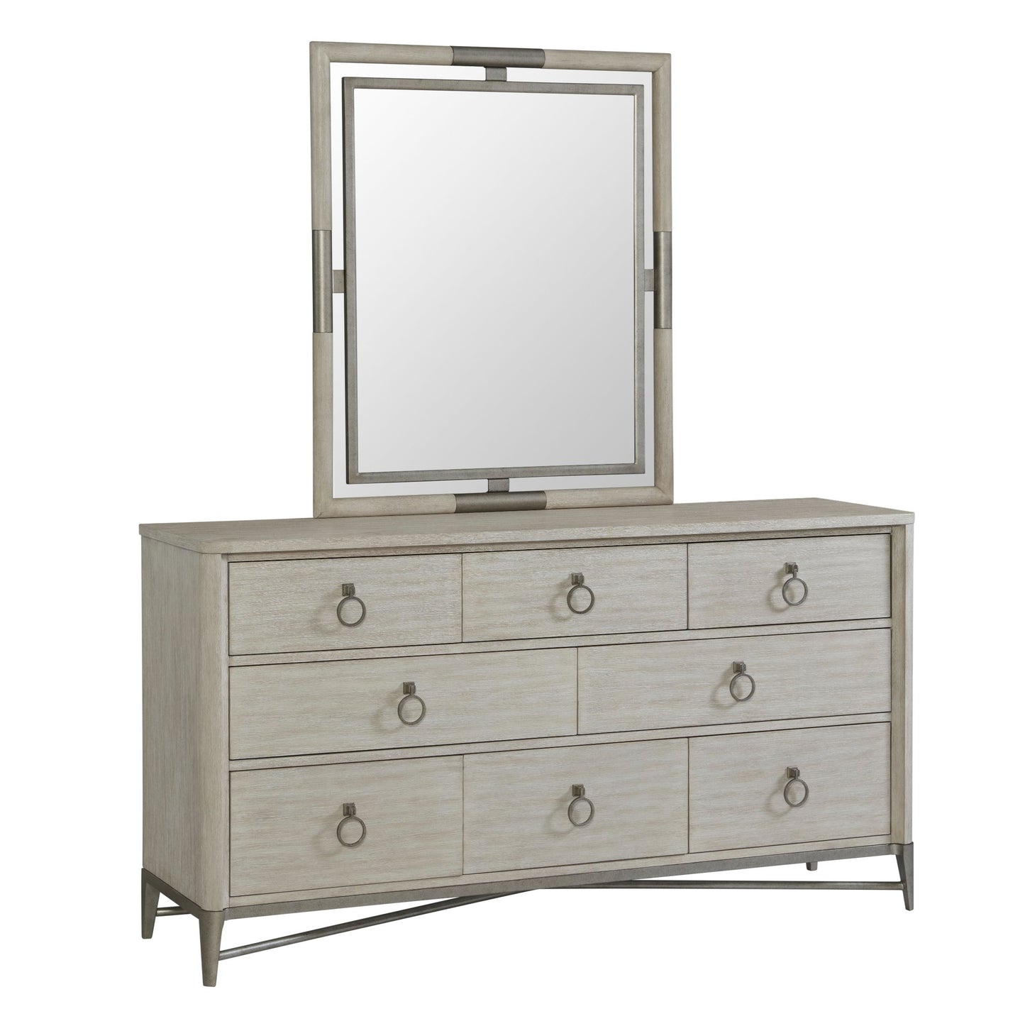Mantalia Solid Wood 8-Drawer Dresser and Mirror with Metal Frame, Champagne