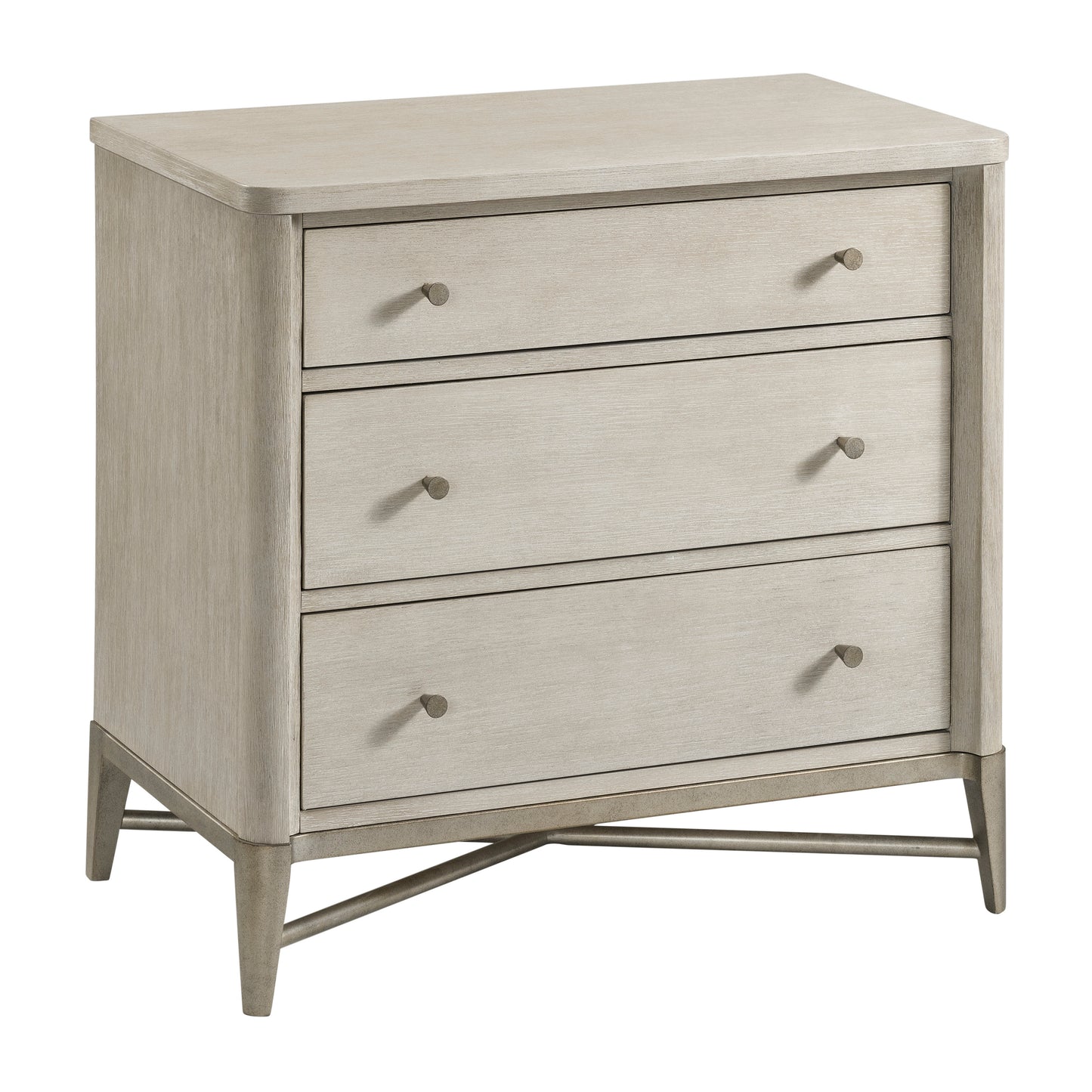 Mantalia Solid Wood 3-Drawer Nightstand with Metal Frame, Champagne