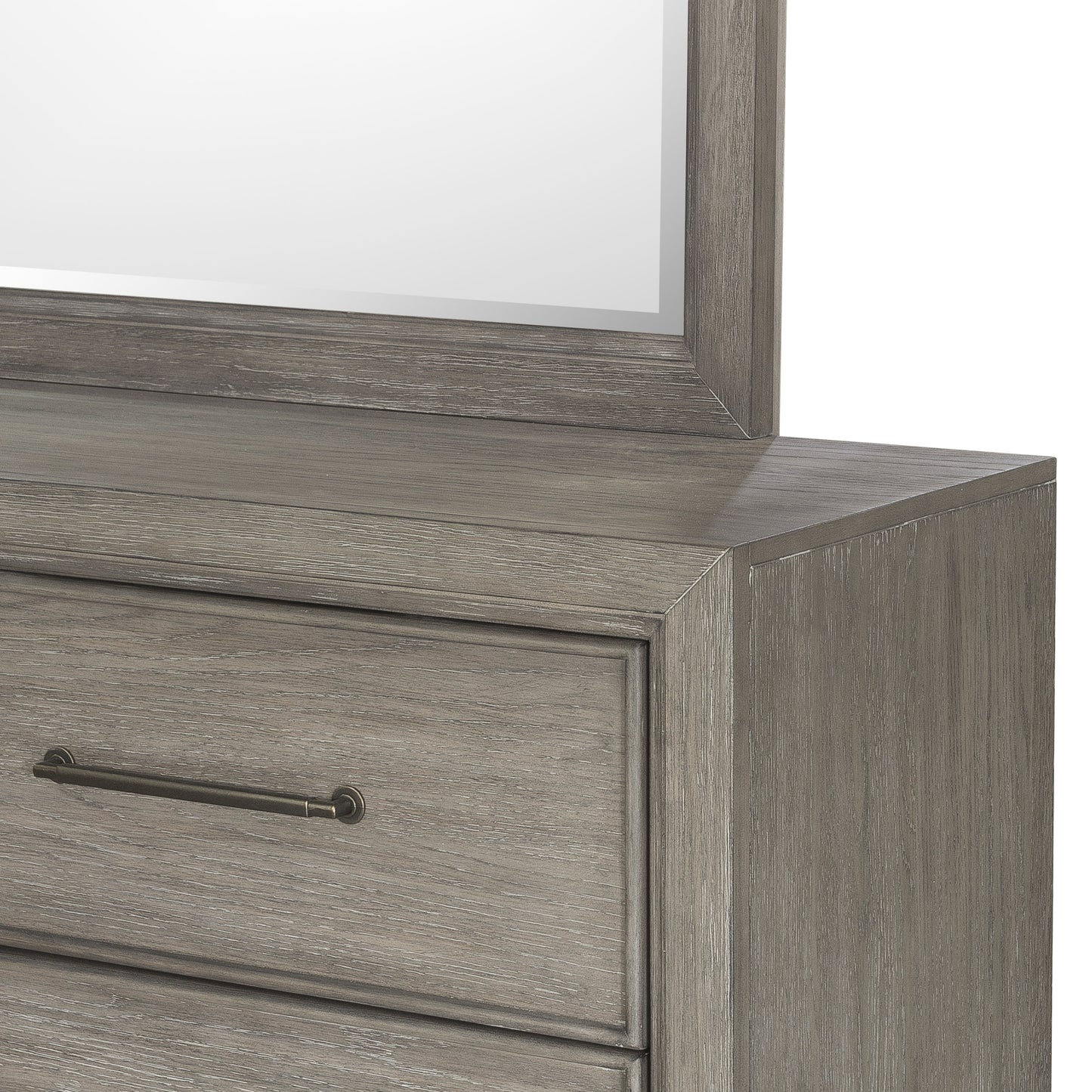 Ennesley Gray Wood 6 Drawers Dresser with Mirror