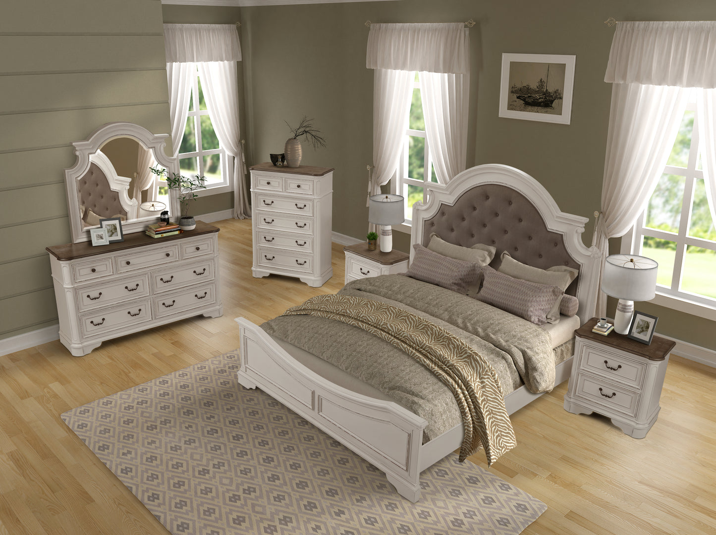 Laval Wood Bedroom Collection, Antique White and Oak