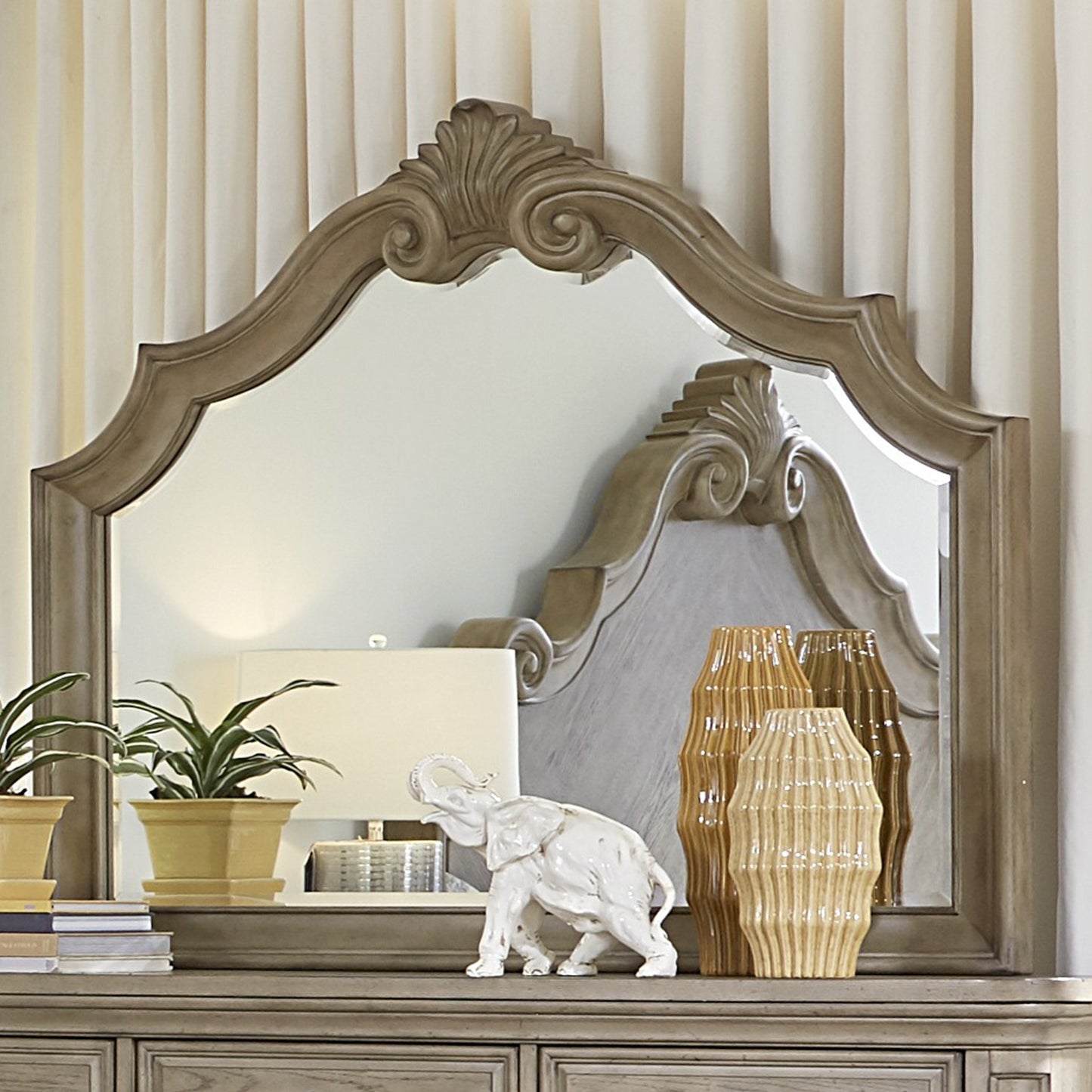 Levan Carved Wood Bedroom Collection, Light Gray