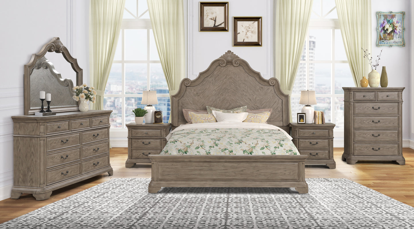 Levan Carved Wood Bedroom Collection, Light Gray