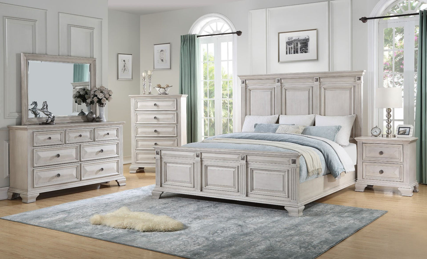 Renova Distressed Parchment Wood Bedroom Collection