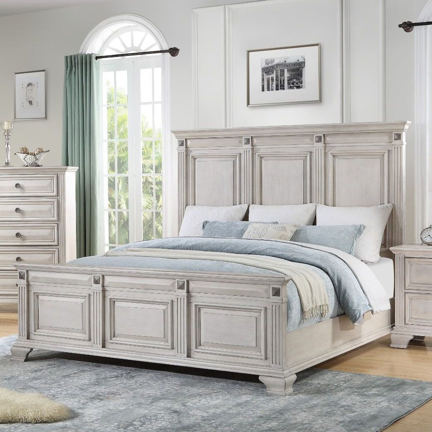 Renova Distressed Parchment Wood Bedroom Collection