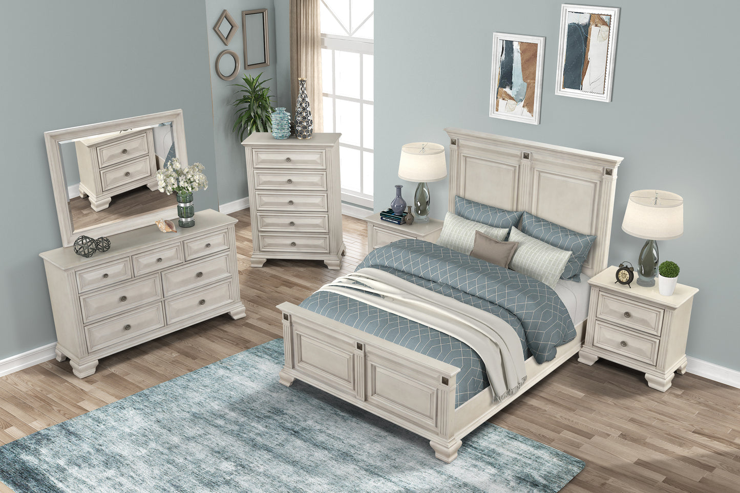 Renova Distressed Parchment Wood Bedroom Collection