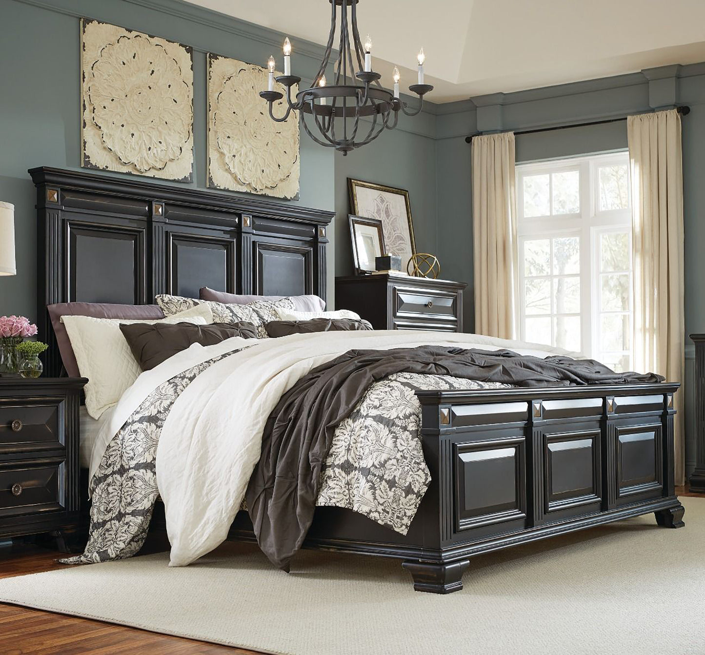 Roundhill Furniture Renova Wood Panel Bed, Vintage Black