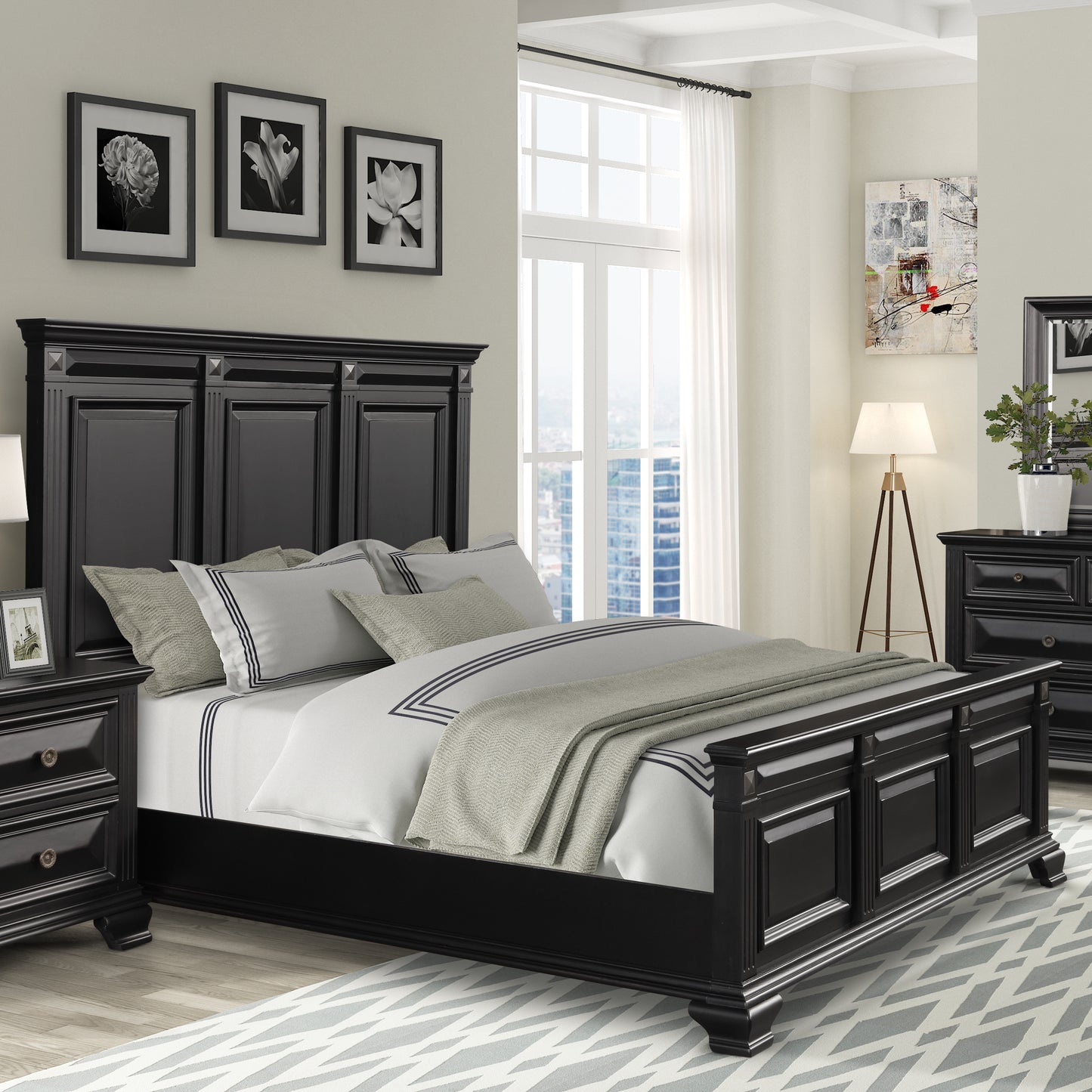 Roundhill Furniture Renova Wood Panel Bed, Vintage Black