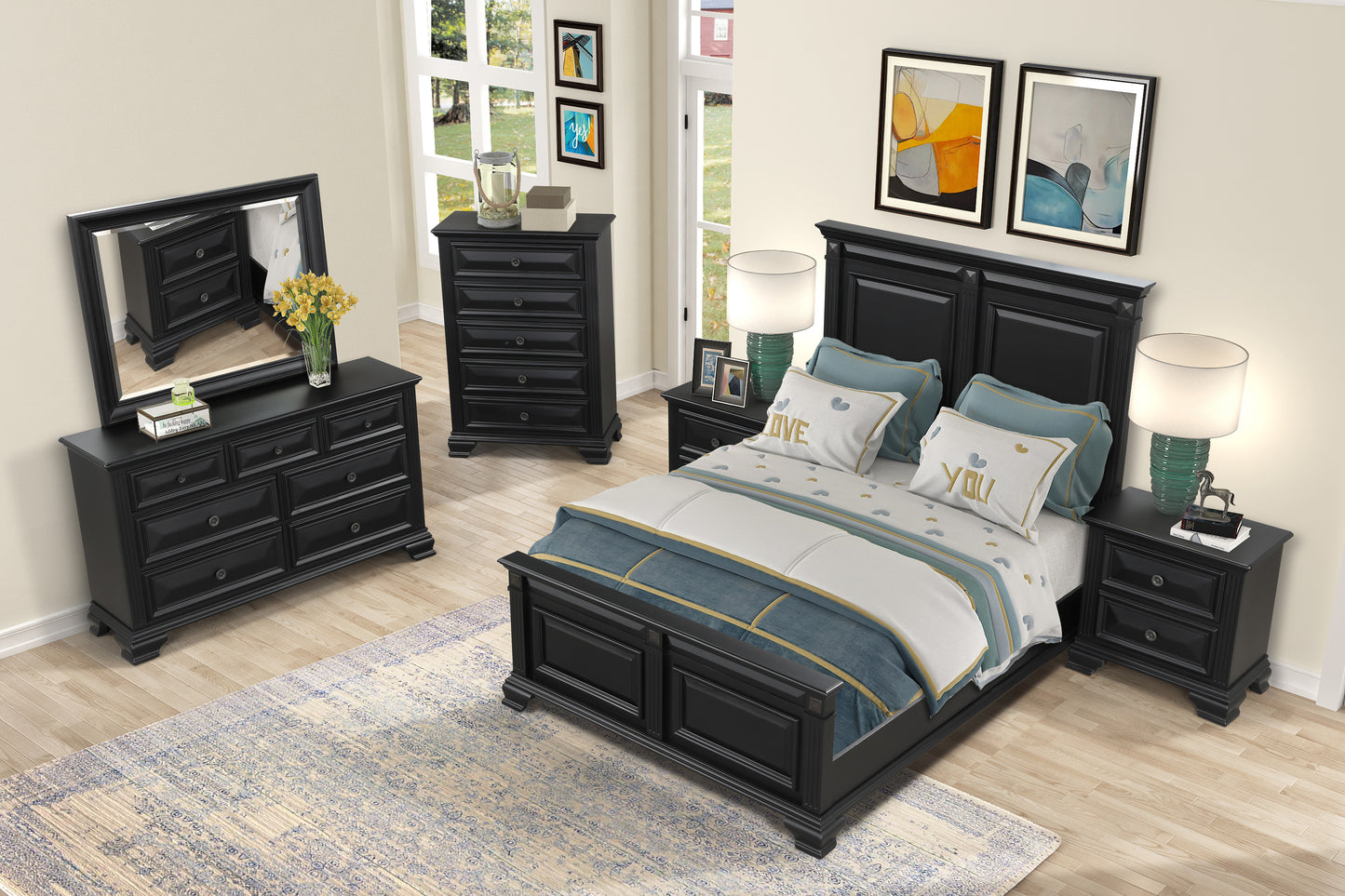 Renova Vintage Black Wood Bedroom Collection