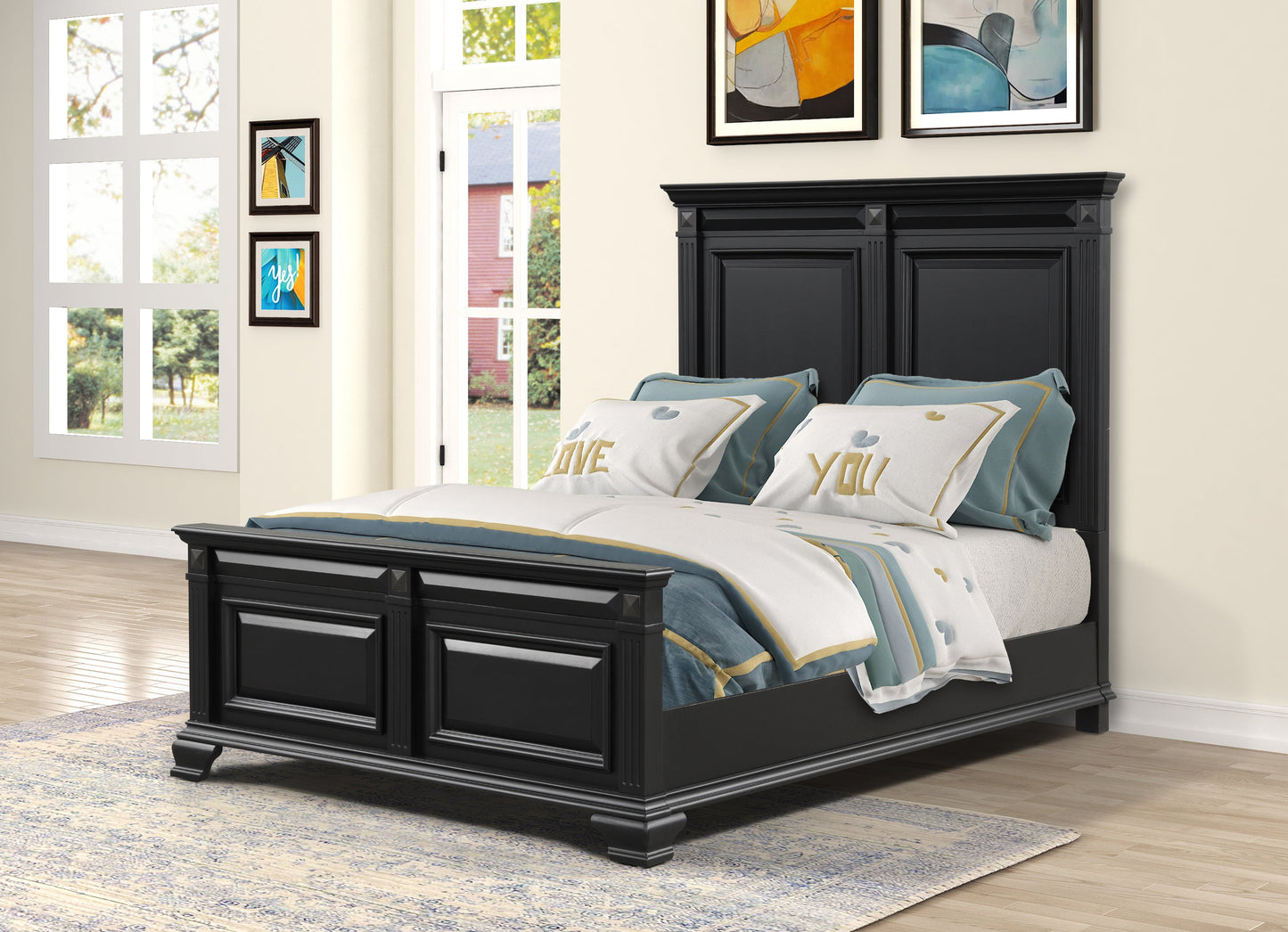 Roundhill Furniture Renova Wood Panel Bed, Vintage Black