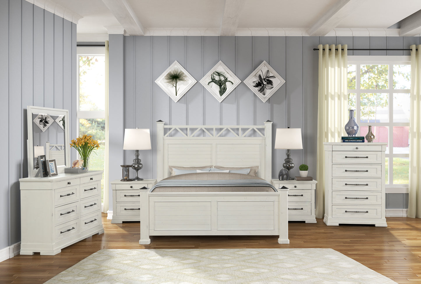 Laria Antique White Finish Wood Bedroom Collection