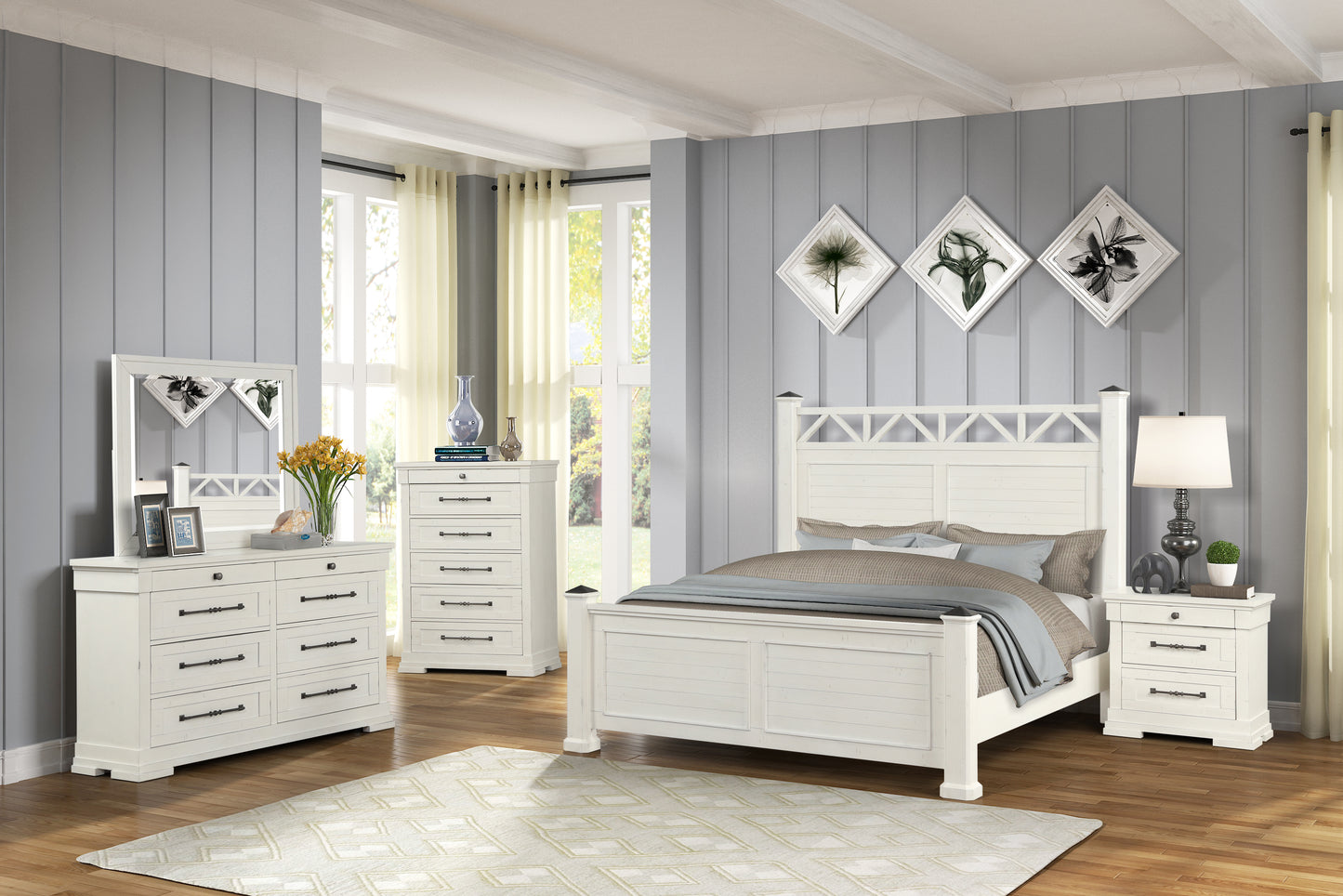 Laria Antique White Finish Wood Bedroom Collection