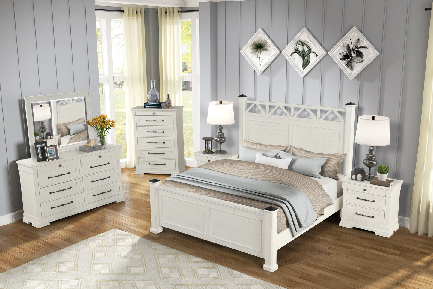 Laria Antique White Finish Wood Bedroom Collection