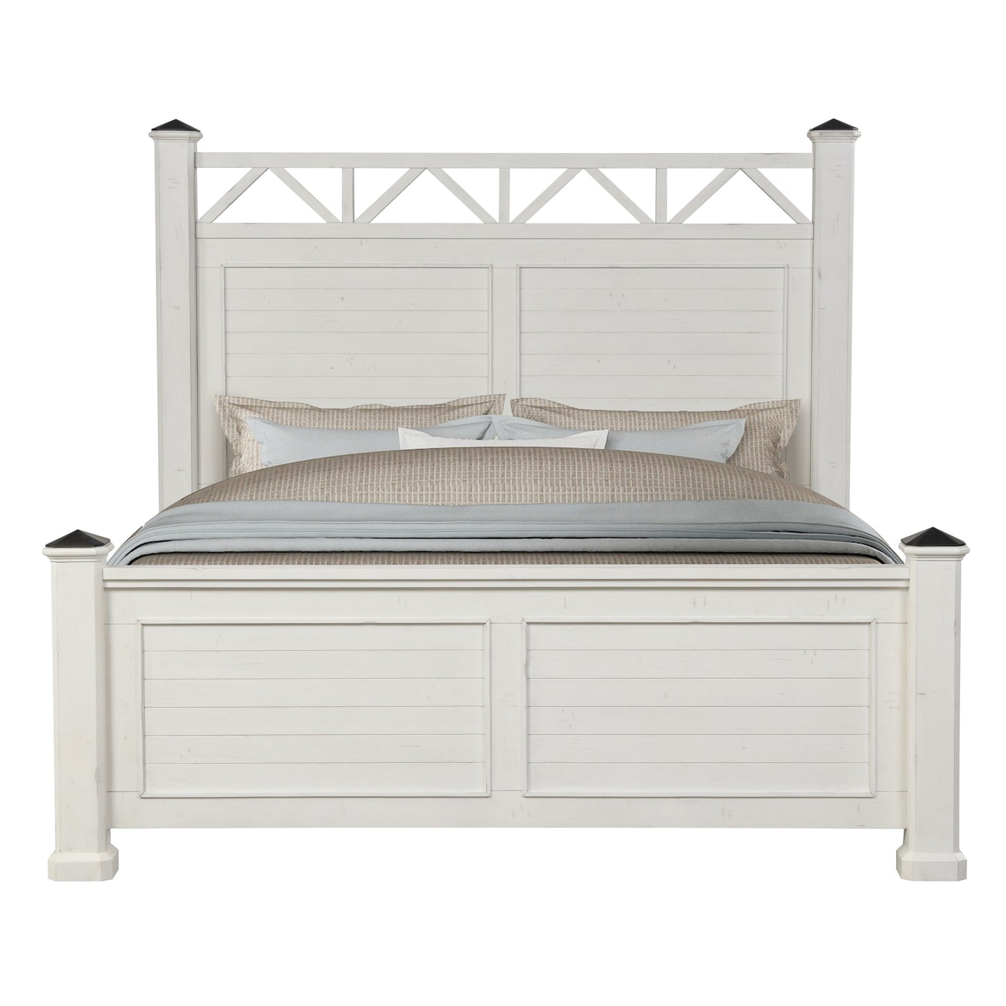 Laria Antique White Finish Wood Panel Bed
