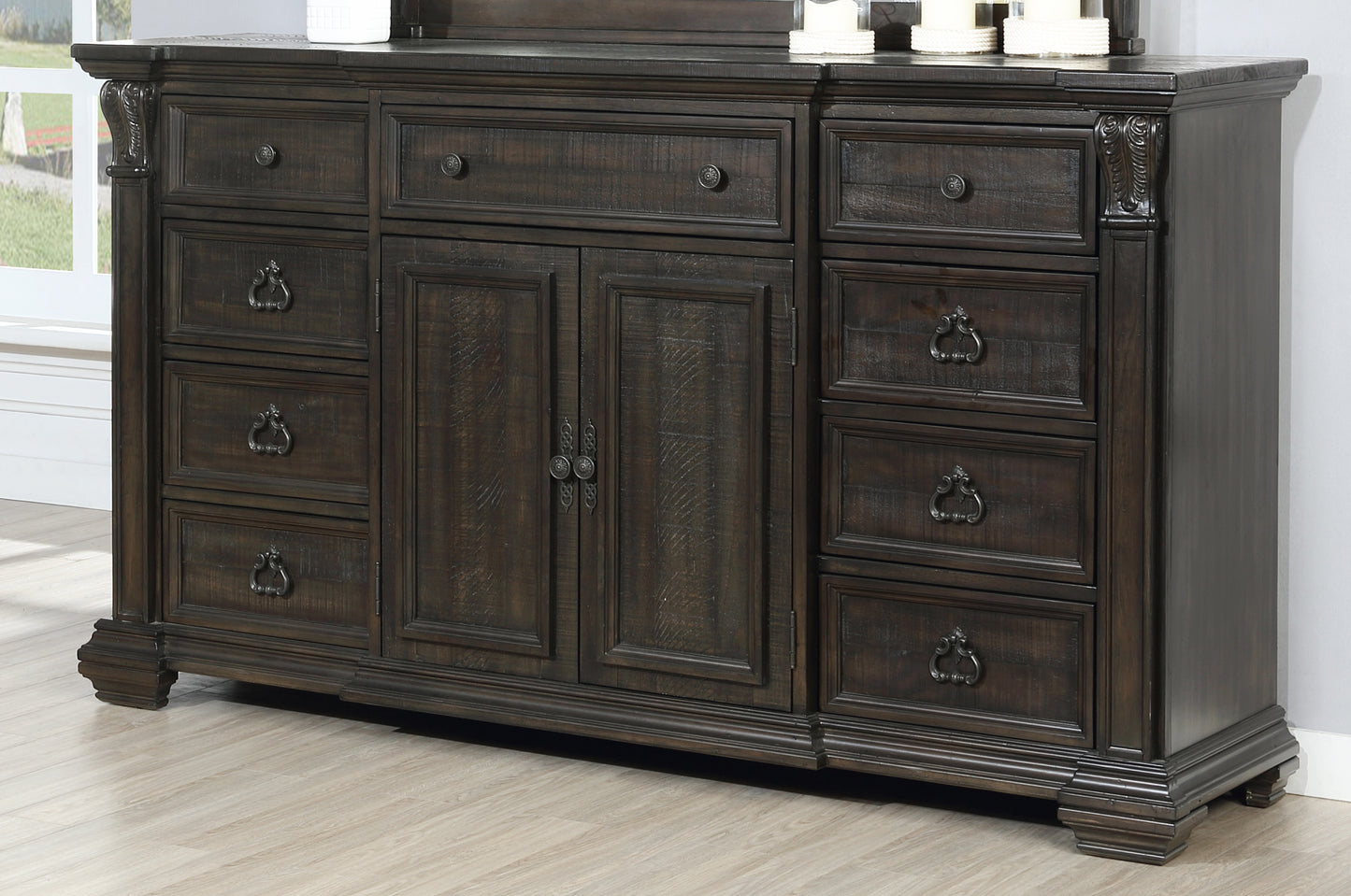 Farson Distressed Dark Walnut Finish Dresser with Door